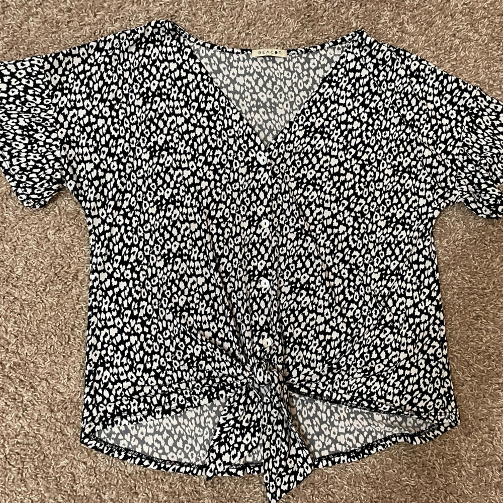 Beacon - Jackie Tie Front Button Down Knit Top